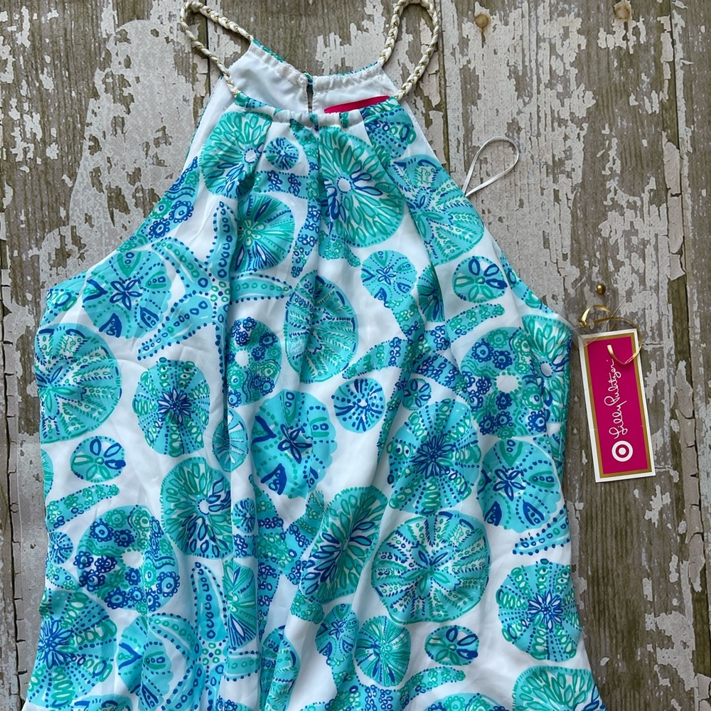 Lilly Pulllitzer for Target blue, teal and white seashell print top XL NWT